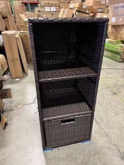 Rattan Outdoor Storage Cabinet, Wicker Cabinet with 3 Shelves, $50