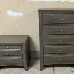 Gray 5 Drawer Dresser And Night Stand