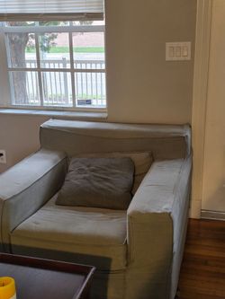 Large Gray Fabric Couch and Accent Chair