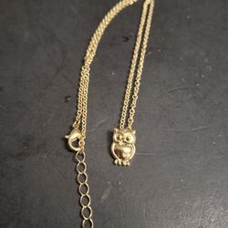 Owl Shaped Owl Charm Pendant Necklace Yellow Gold Plated 16" Rolo Chain With Lobster Clasp