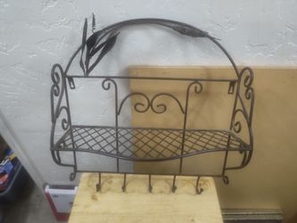 Vintage  Wrought Iron Shelf with Hooks