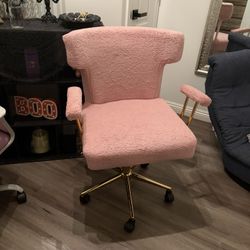 Swivel Vanity Chair Cute Faux Fur Fuzzy Fabric Makeup Accent Chair for Women Kids Teen Girls, Swivel Rolling Fluffy Office Desk Chair with Adjustable 
