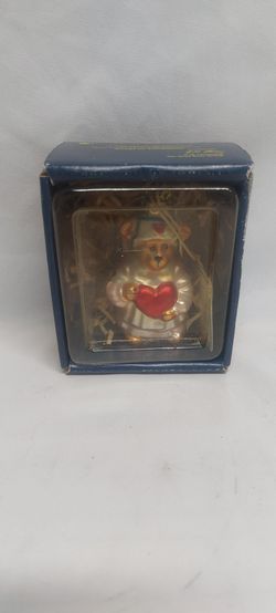 Vtg Boyds Bear Lowenthal Glassmith Glass Christmas Ornament Tag Box 1999