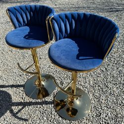 NEW Modern Velvet Blue Kitchen Counter-Height Stool Set of 2