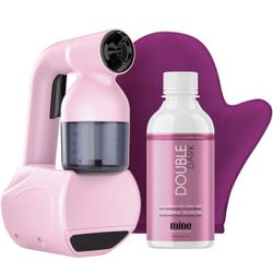MineTan Personal Spray Tan Machine | Pink At Home Spray Tan Kit - Lightweight, Handheld Portable Self Tanner, with 8oz Double Dark Pro Spray Mist Solu