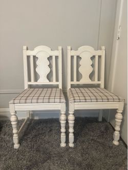 2 White Plaid Farm-Style Chairs