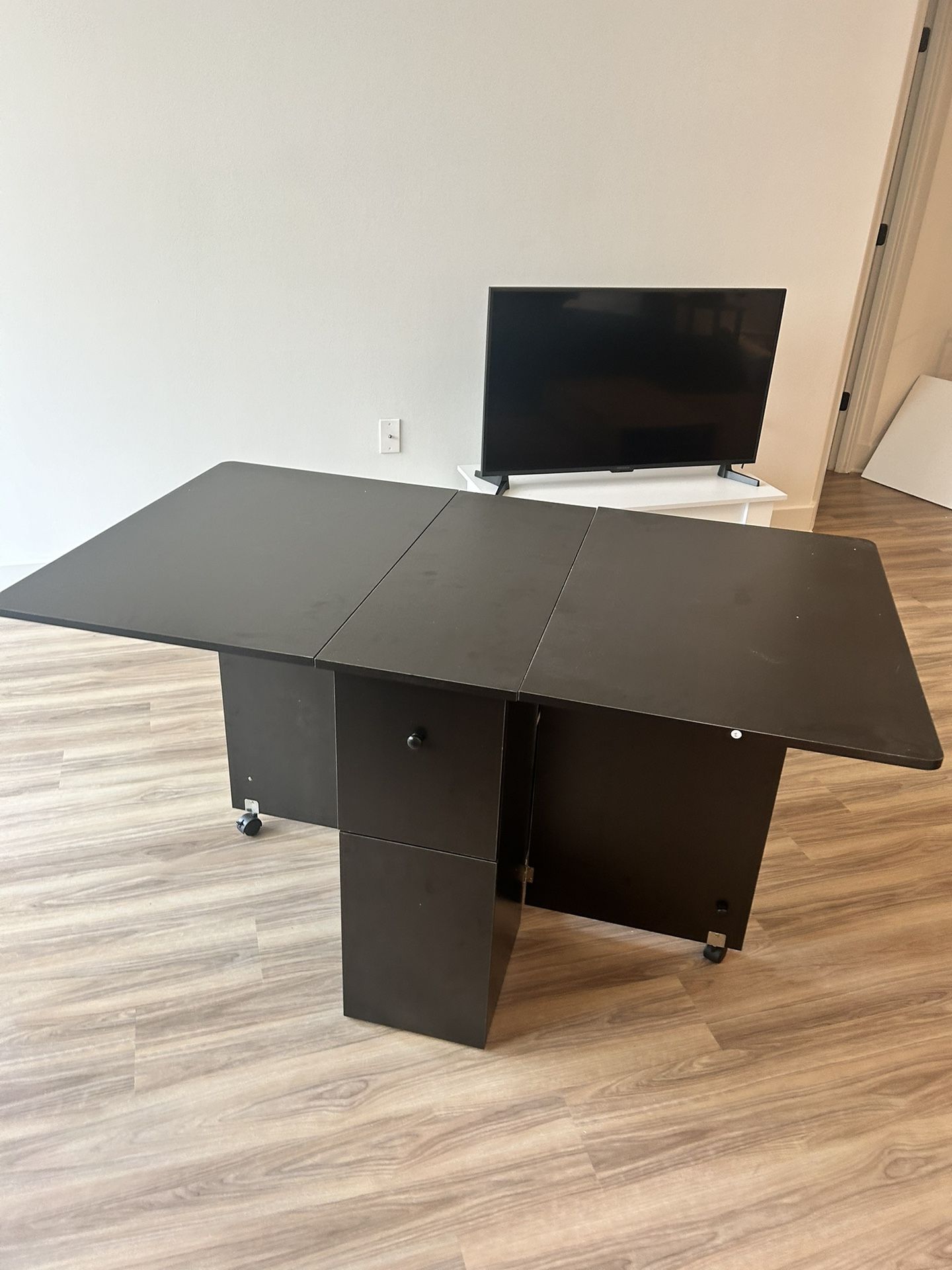 Folding Drop Leaf Dining Table with Storage – Black