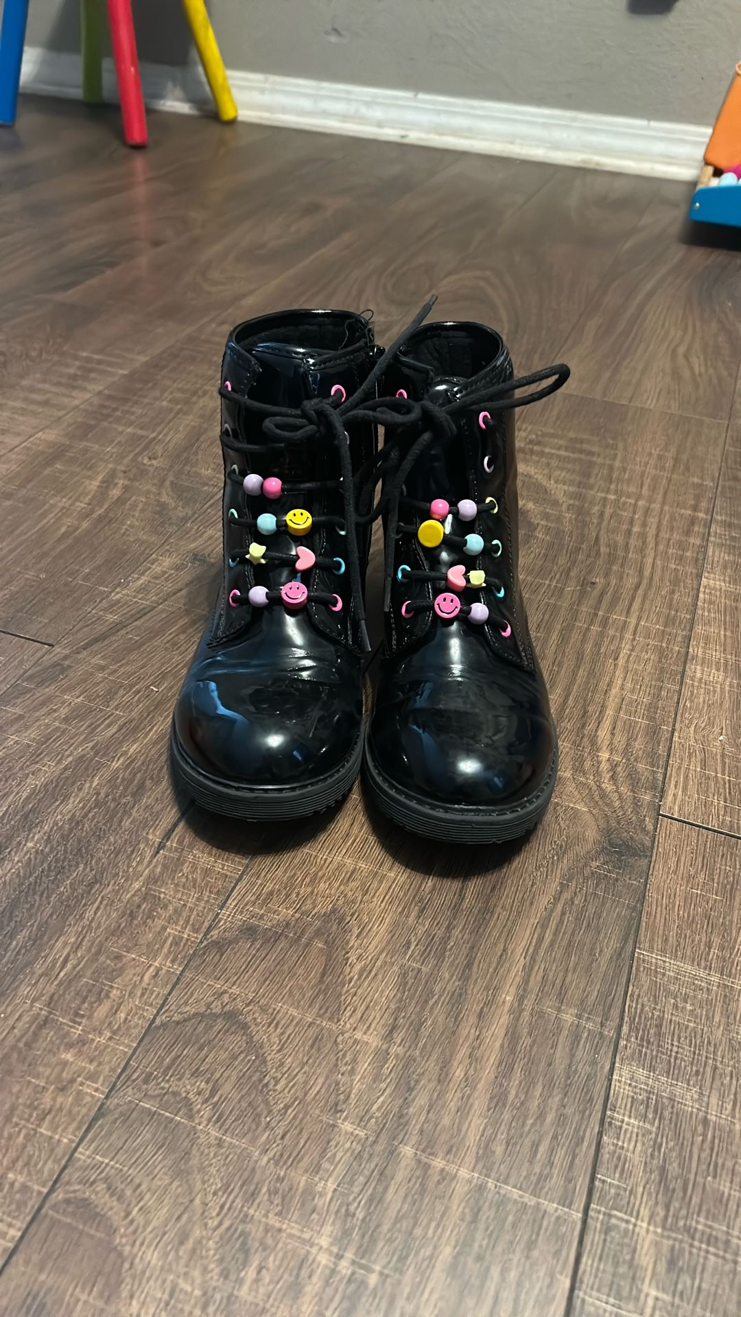 Girls Beaded Lace Up Booties - Black