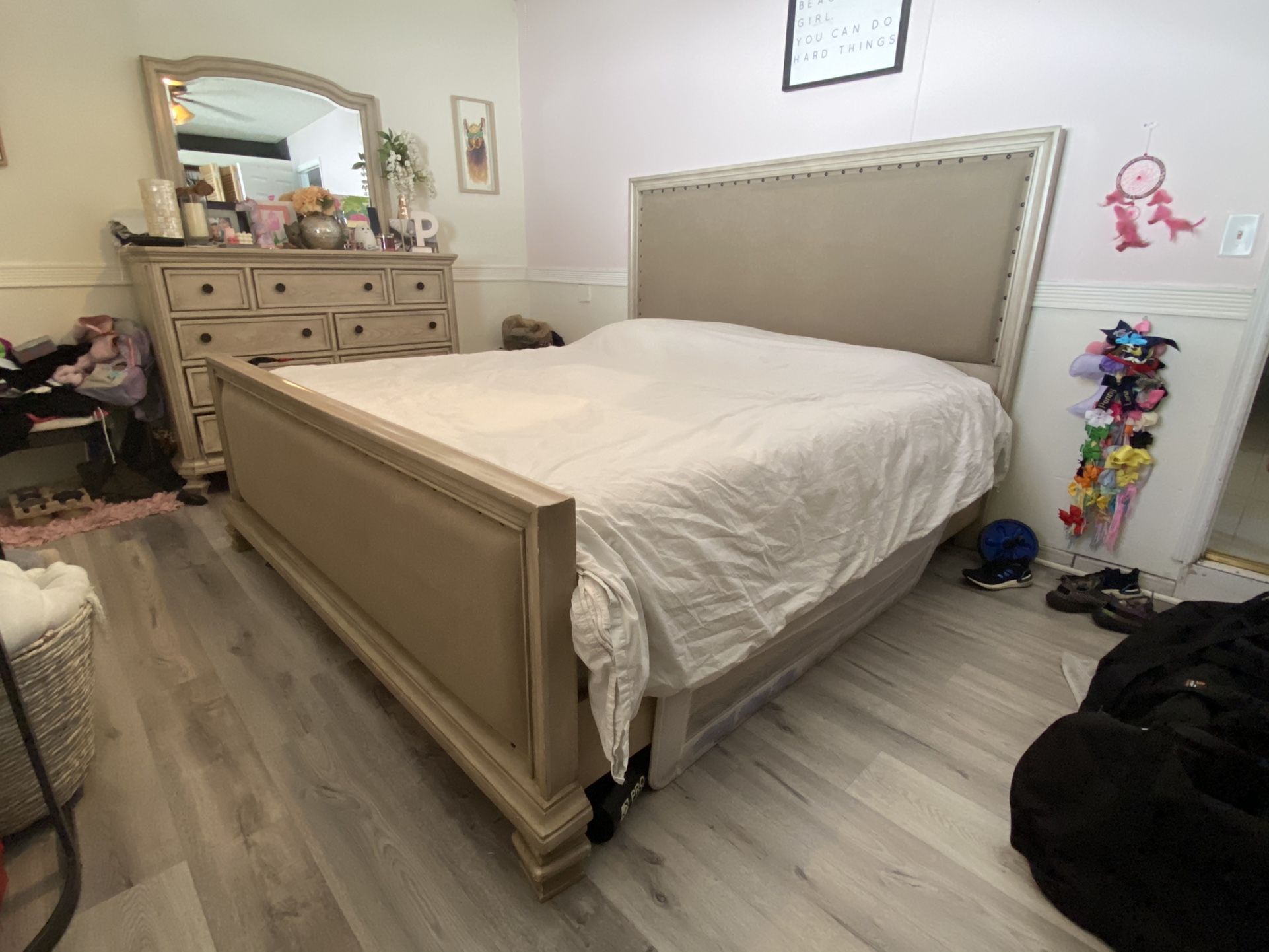 Demarlos King Upholstered Bed Frame for Sale in Miami FL OfferUp