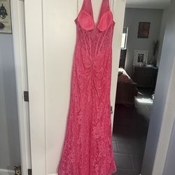 Salmon-pink dress with rhinestones, size Medium.