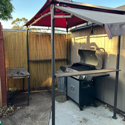 Full Set (Canopy, BBQ Grill, Table, & Galvanized Steel Garbage Can)