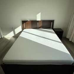 Queen Bed Frame with Mattress and Nightstand