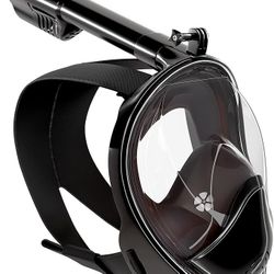 Full Face Snorkel Mask - Snorkeling Gear for Adults and Kids - Diving Mask with 180° Panoramic Viewing - Anti Fog & Anti Leak, Black, L/XL