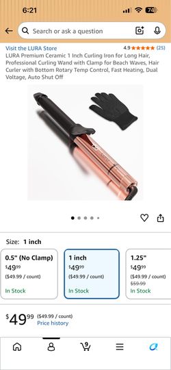 LURA Premium Ceramic 1 Inch Curling Iron for Long Hair