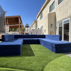 U-Shaped Modular Sectional Sofa, Royal Blue Velvet