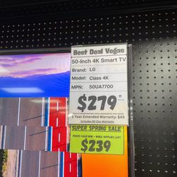 50" LG 4K Smart TV 2160P SKU5928