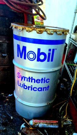 Larger synthetic lube Mobil metal barrel
