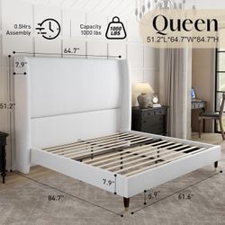 Queen Upholstered Bed Frame – Like New