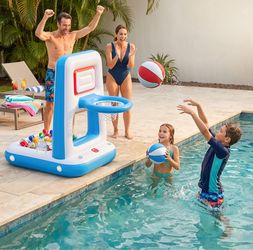 QPAU Pool Basketball Hoop with Built-in Cooler, 42" Poolside & Floating Inflatable Basketball Hoop for Family Pool Party — Swimming Pool Games for Kid