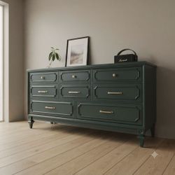 Dark Green 8-Drawer Dresser with Gold Hardware, sideboard, server, TV-Stand, Credenza, chest of draw