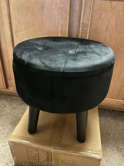 Brand New Black Storage Ottoman Footstool Round