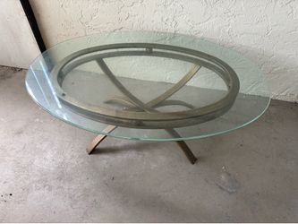 Oval Glass Top Coffee Table with Metal Base