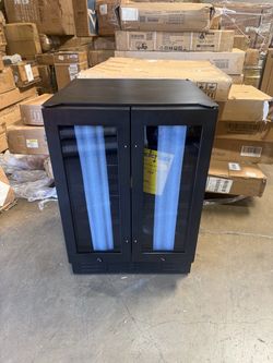 23.5 in. Dual Zone 18-Wine Bottles and 68-Cans Beverage & Wine Cooler in Black with Safety Locks and Keys
