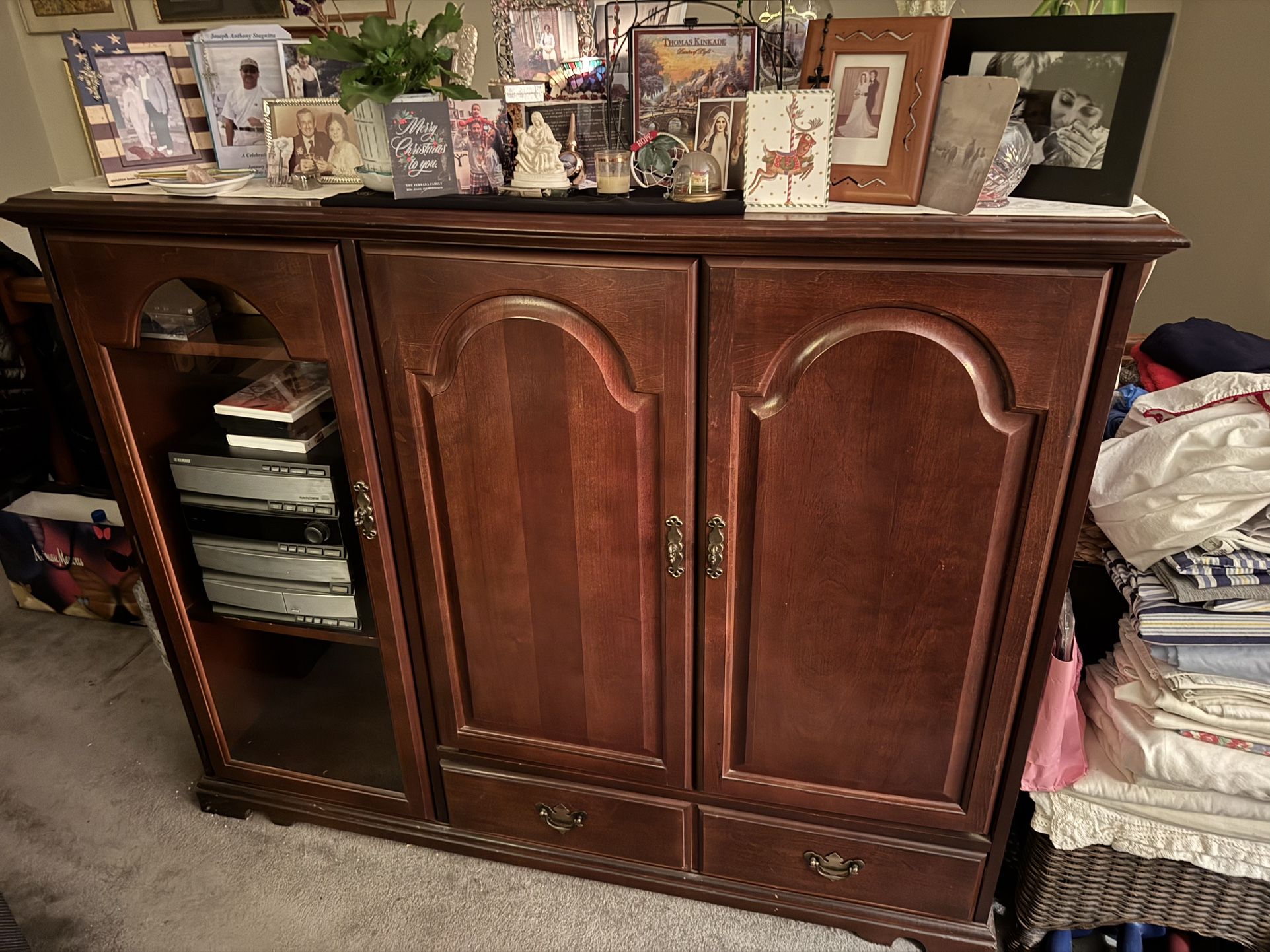 Entertainment Cabinet Solid Wood With Bottom Storage Drawer