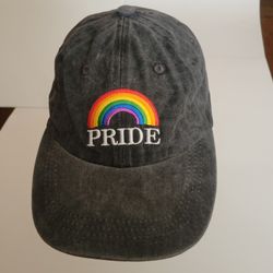 Gray cotton denim baseball cap Pride  embroidered rainbow arc Size 
adjustable.