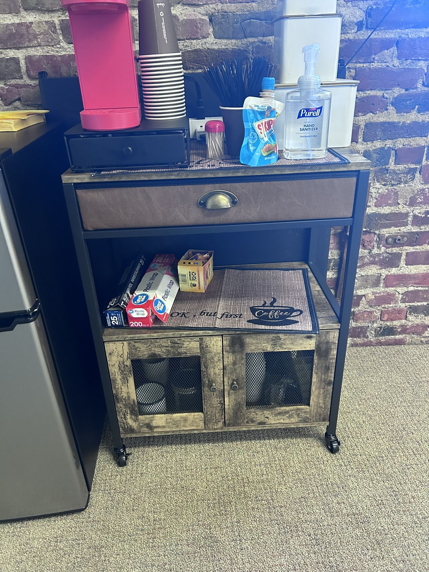 Coffee Station with a storage Draw, coffee machine and coffee kcups holder