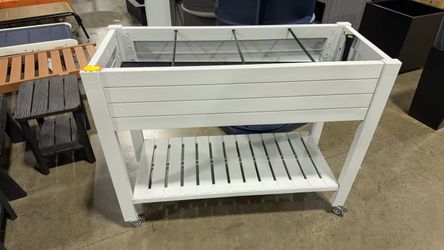2700 Elevate 33.7" Tall Raised Garden Bed with Wheels, Divisible Resin Planter Box with Drainage Gauge & Storage Shelf, Herb Planter for Garden Patio 