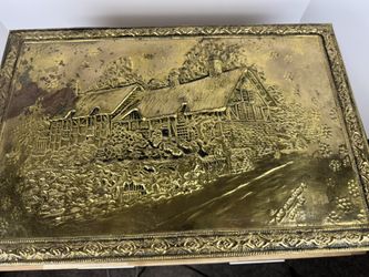 Vintage Brass Tinder Coal Box, Ann Hathaway’s Cottage Pattern