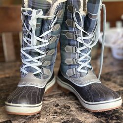 Sorels Trivoli Waterproof Women's Winter Snow Boots Size 8 Blue Plaid