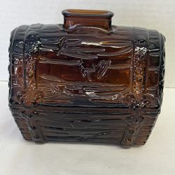 Anchor Hocking Treasure Chest Coin Bank Amber Brown Color Blown Glass