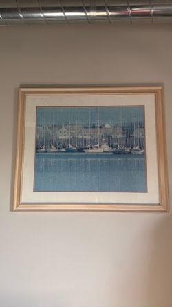 Framed Nautical Sailboat Harbor Wall Art Print (32” x 37.5”)