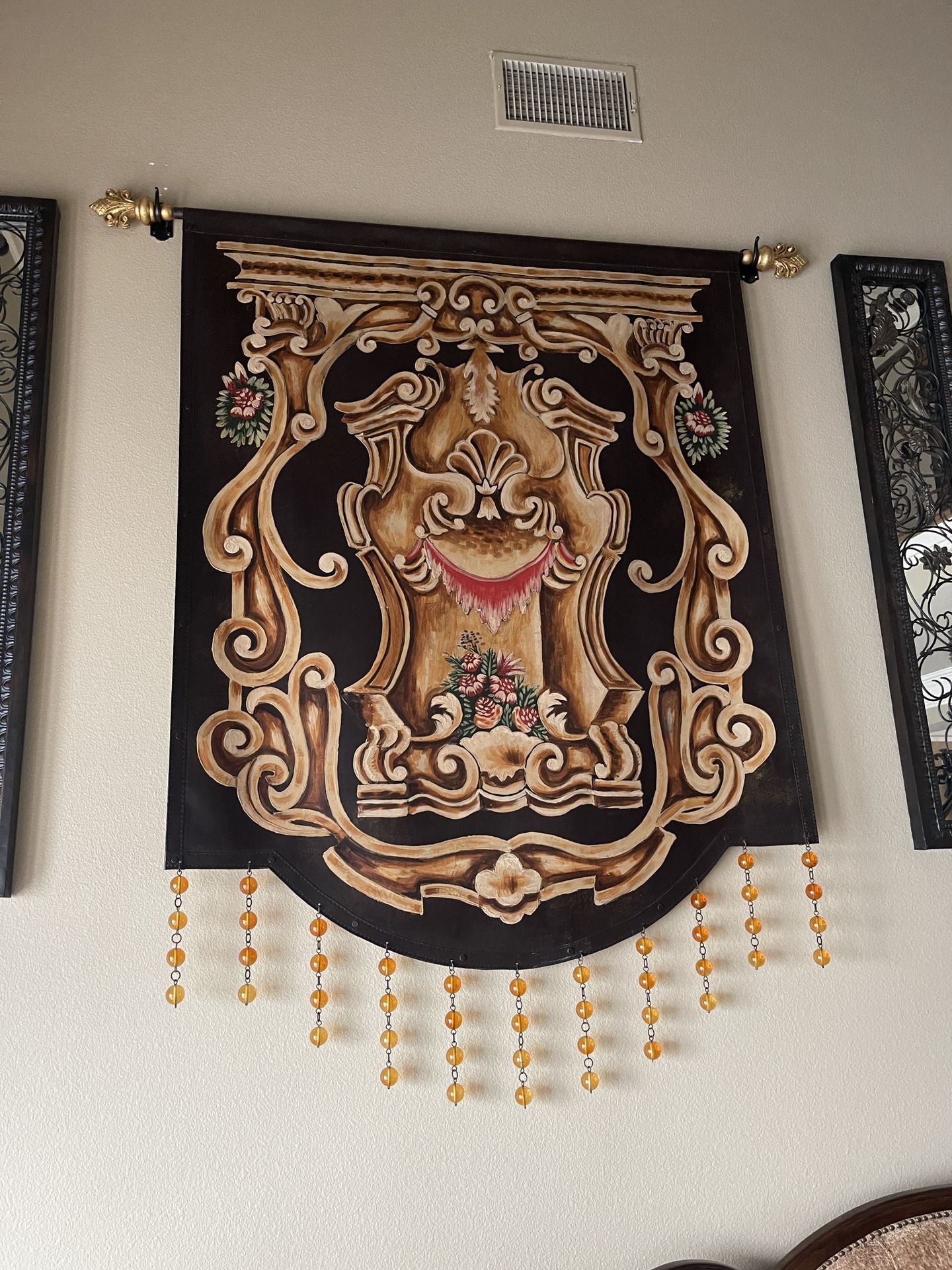 Painted Leather Wall Tapestry With Acrylic Beads