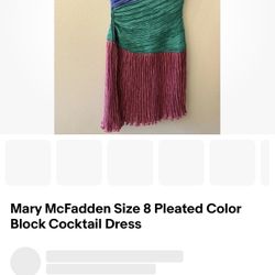 Mary McFadden Size 8 Pleated Color Block Cocktail Dress