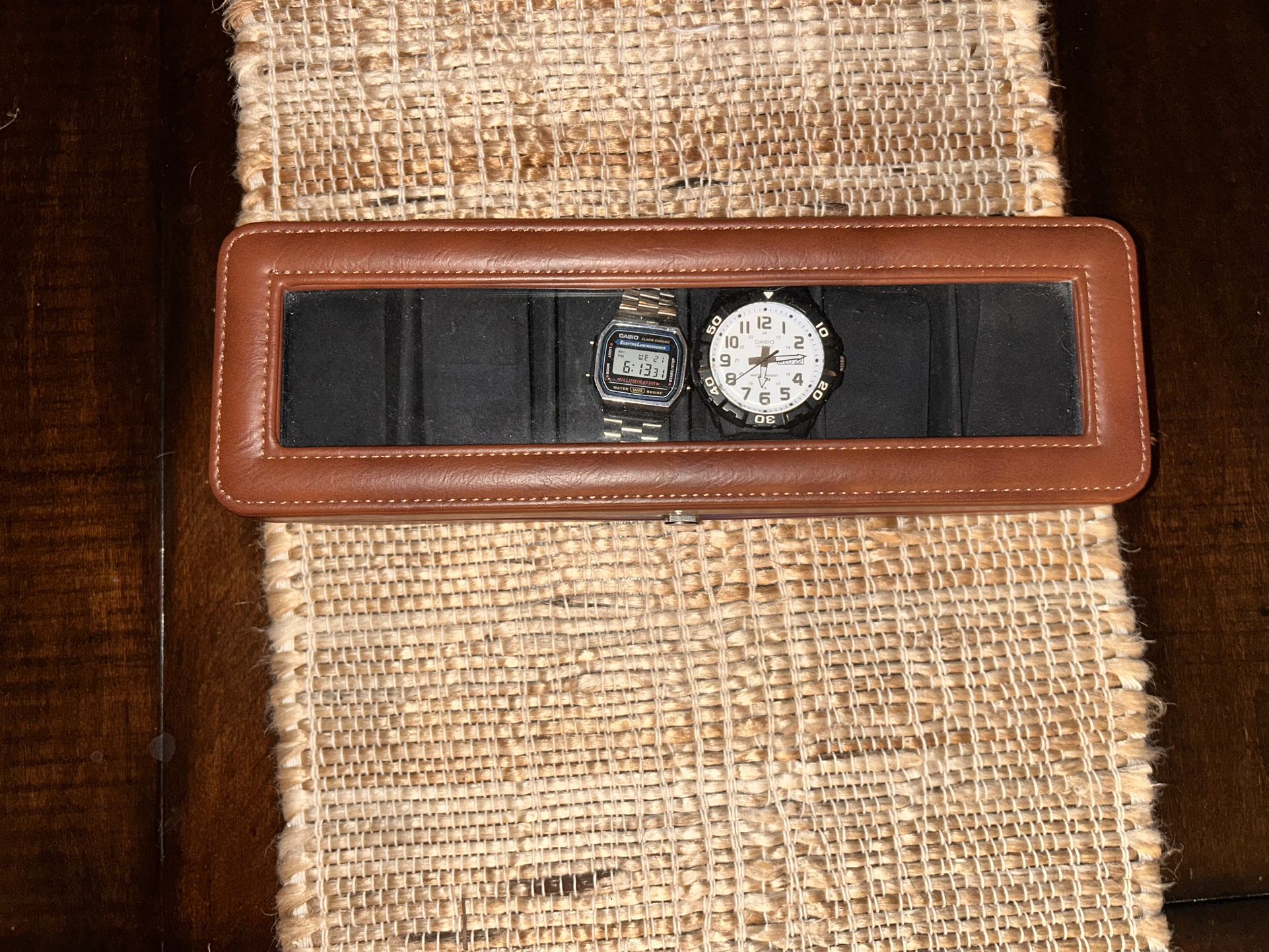 Leather Watch Display Case – 6 Slot Organizer with Glass Top