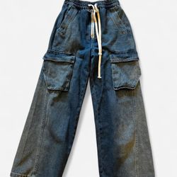 Vintage blue denim cargo jeans