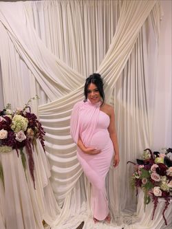 Pink One-Shoulder Maternity Maxi Dress