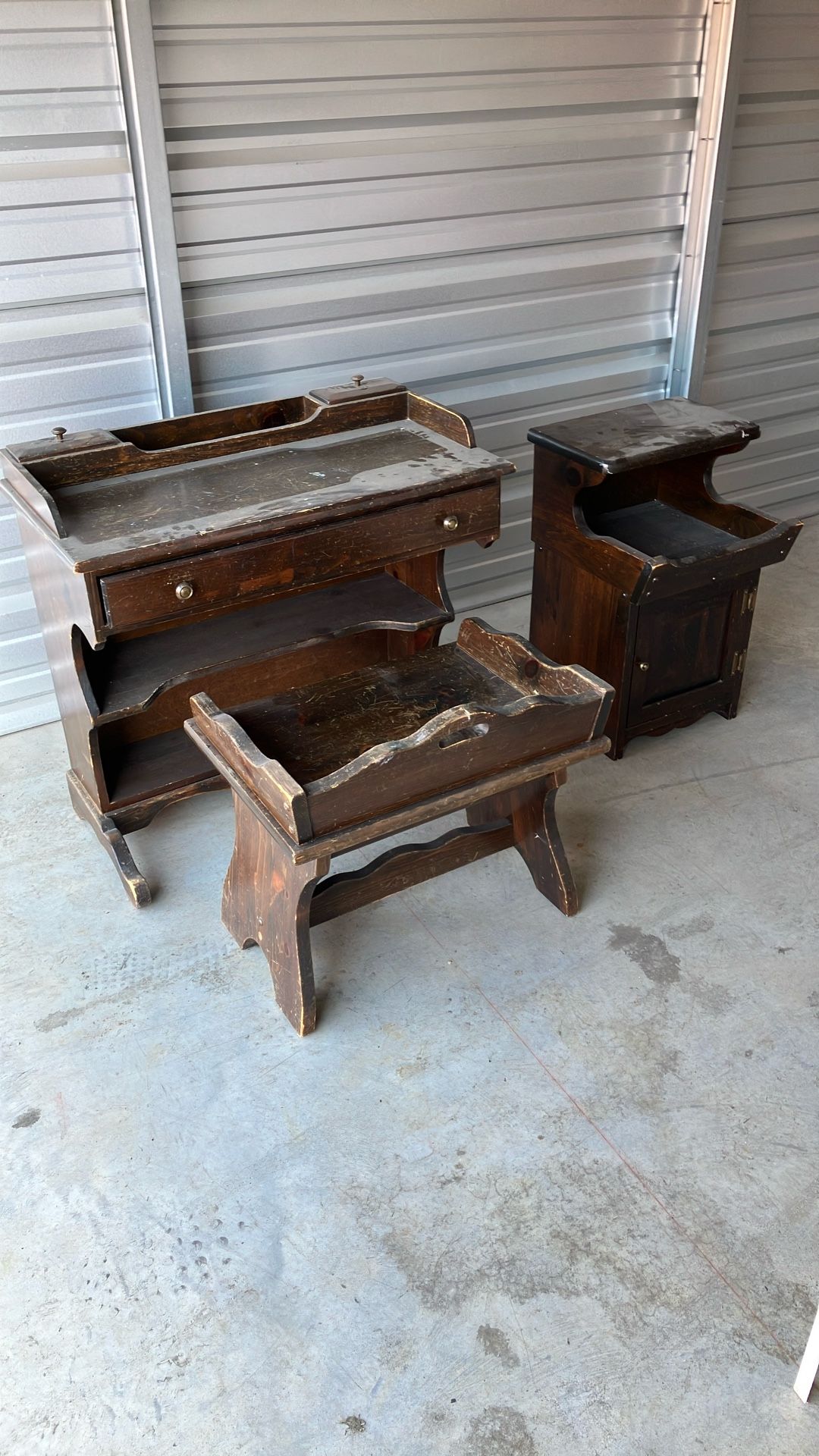 Vintage Wooden Desk Stool And Side Table 
