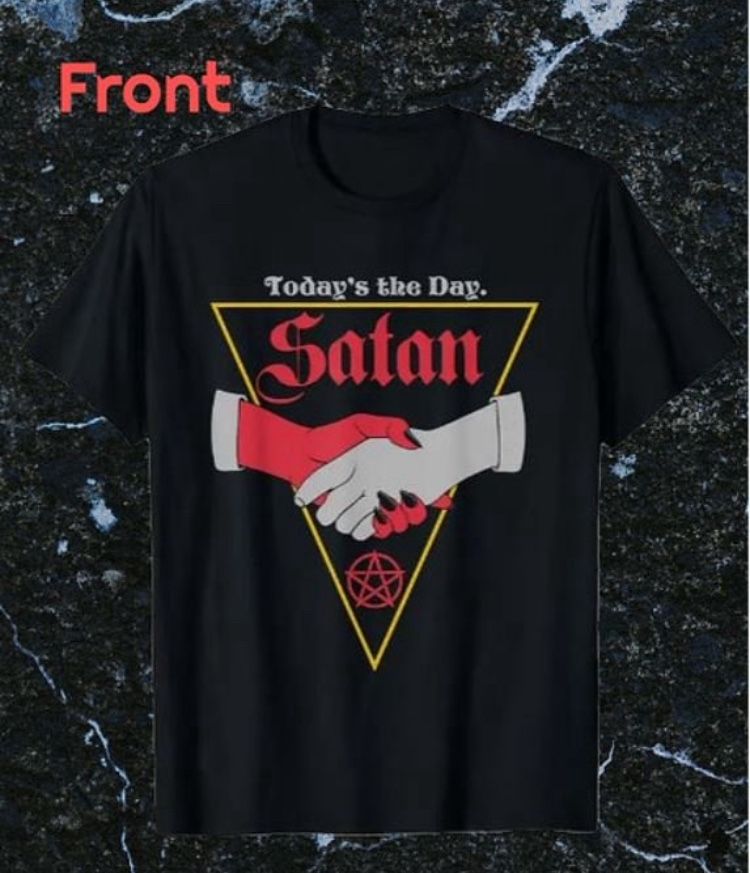 Unisex Gothic Satanic Occult Handshake Pentagram Graphic T Shirt ‘Todays The Day Satan’