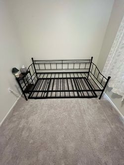 Black Metal Twin Daybed Frame with Trundle
