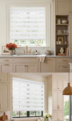 Cordless window blinds light filtering será blinds with sturdy aluminum cover roller window shades dual layer light control for home & office, white 3