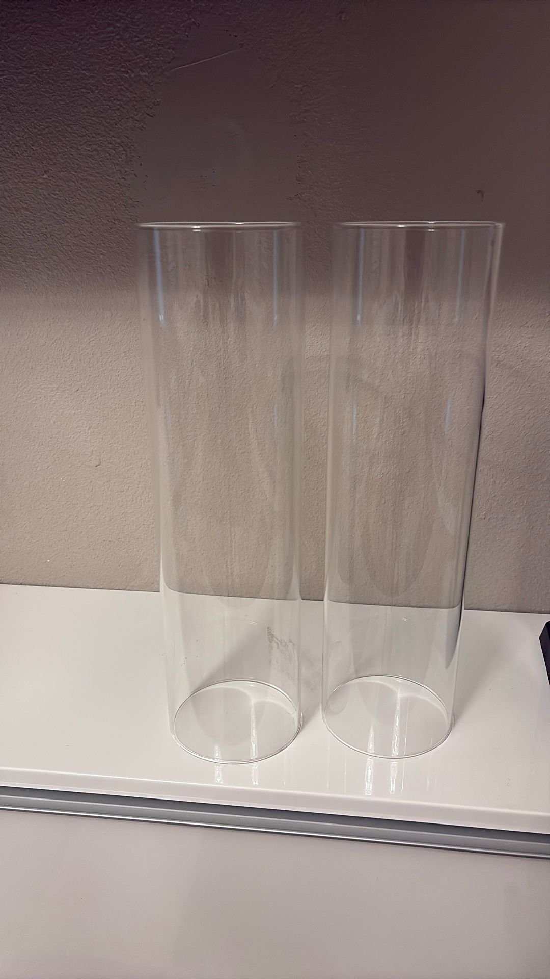 2 Glass Cylinder Open Ended Hurricane Vases