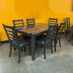 7pc Dining Table With Marble Tabletop
