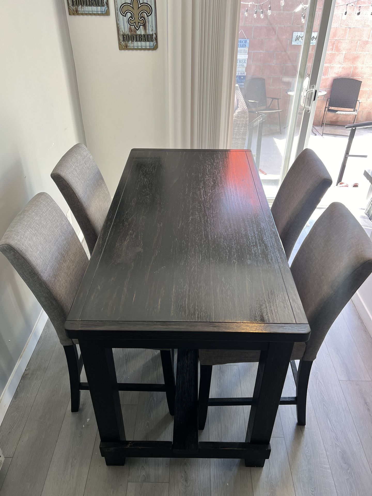 Ashley Furniture Solid Wood Dinette Set With 4 Cloth Thick Cushion Chairs