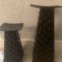 2 Black Metal Candle Holders 