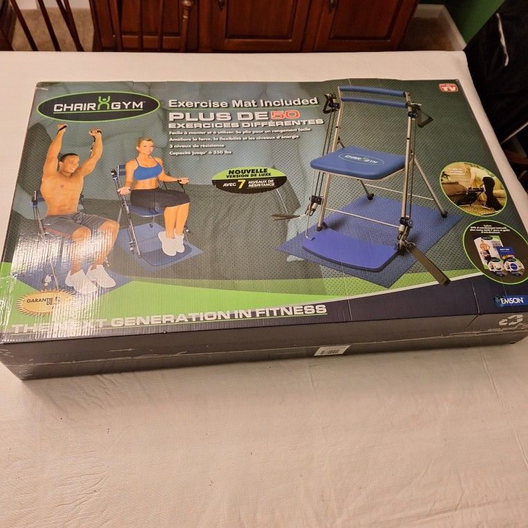 Emson Chair Gym With Twister Seat Blue Foldable Portable Home Workout Machine