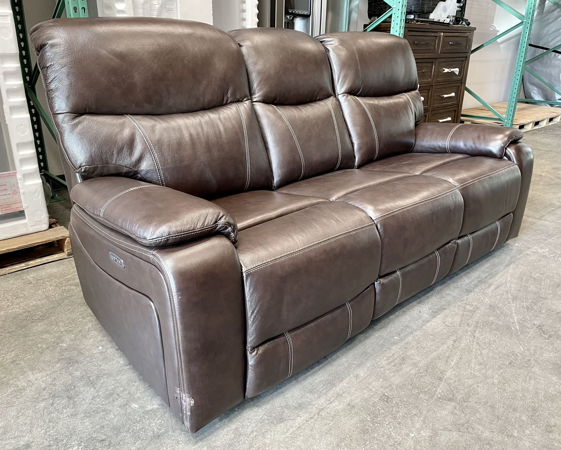Fallon Leather Power Reclining Sofa with Power Headrests, Brown